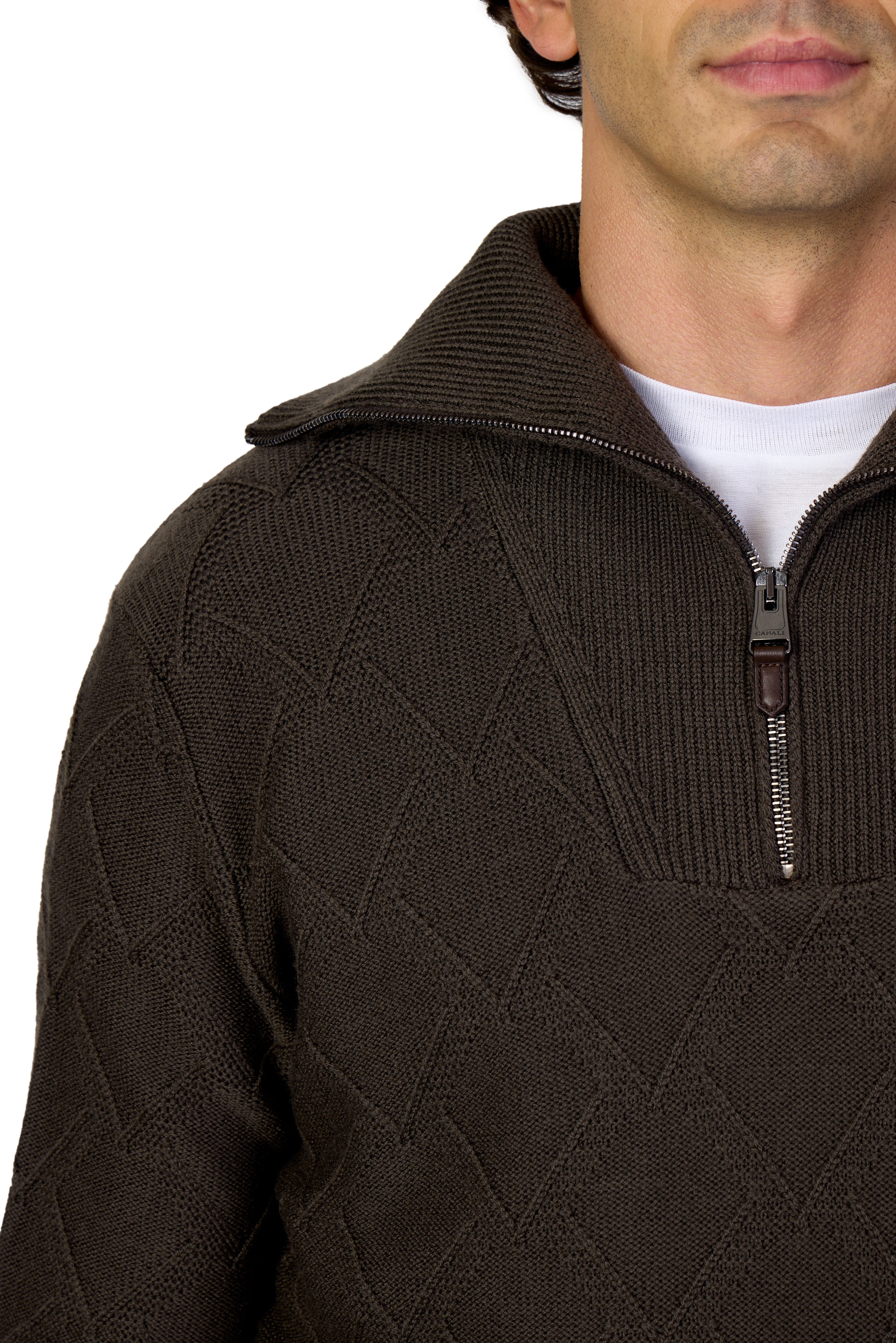 CANALI | Zipped Collar Knit | Chocolate