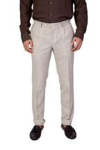 CANALI | 1 Pleat Wool, Silk & Linen Trousers | Sand