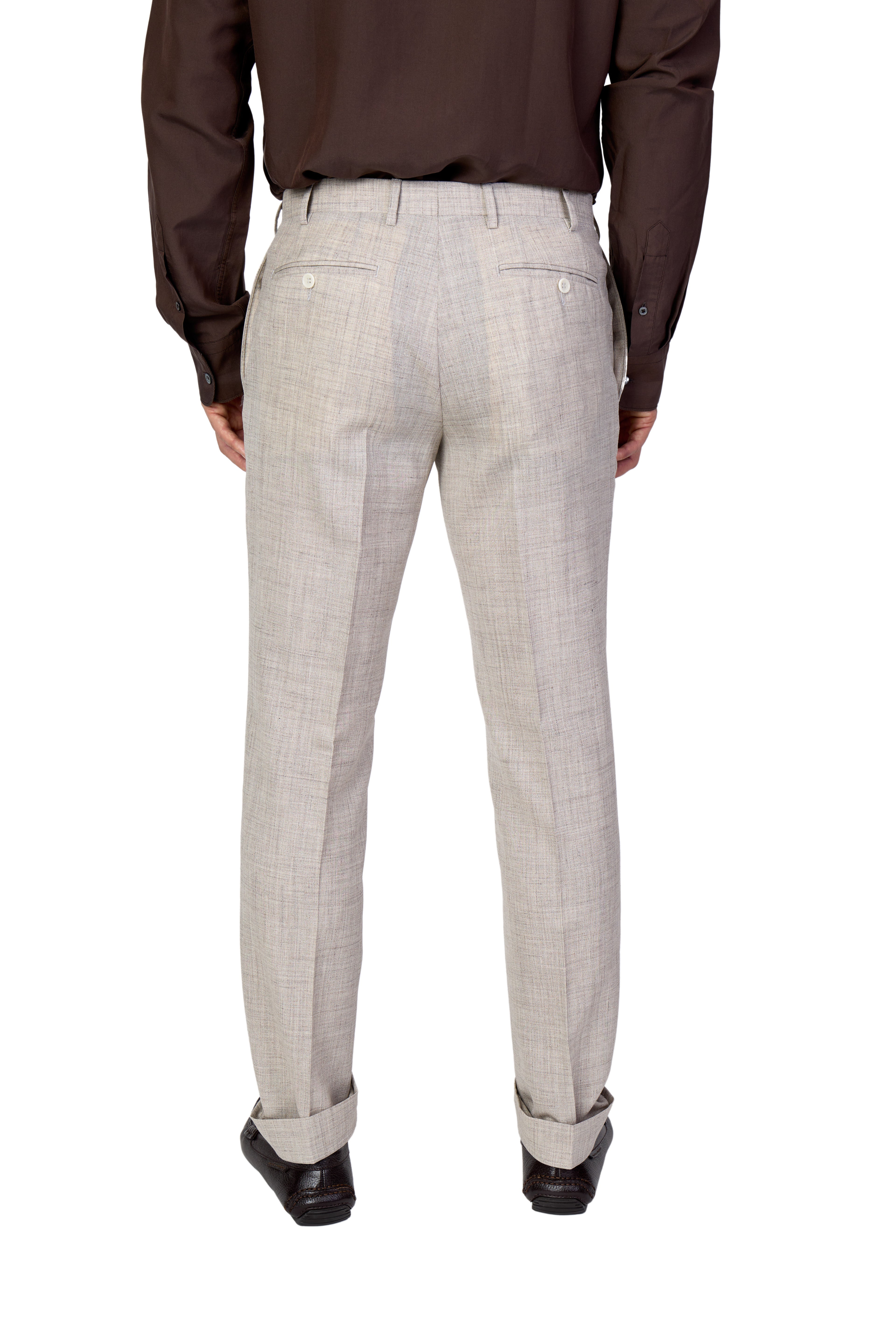 CANALI | 1 Pleat Wool, Silk & Linen Trousers | Sand