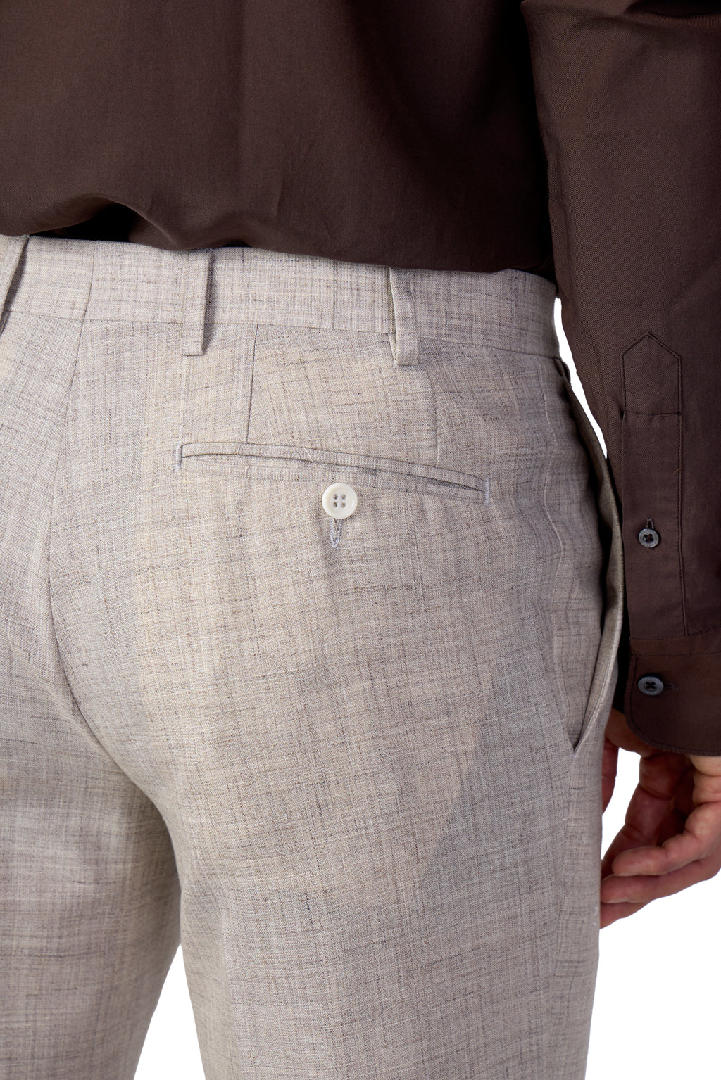 CANALI | 1 Pleat Wool, Silk & Linen Trousers | Sand