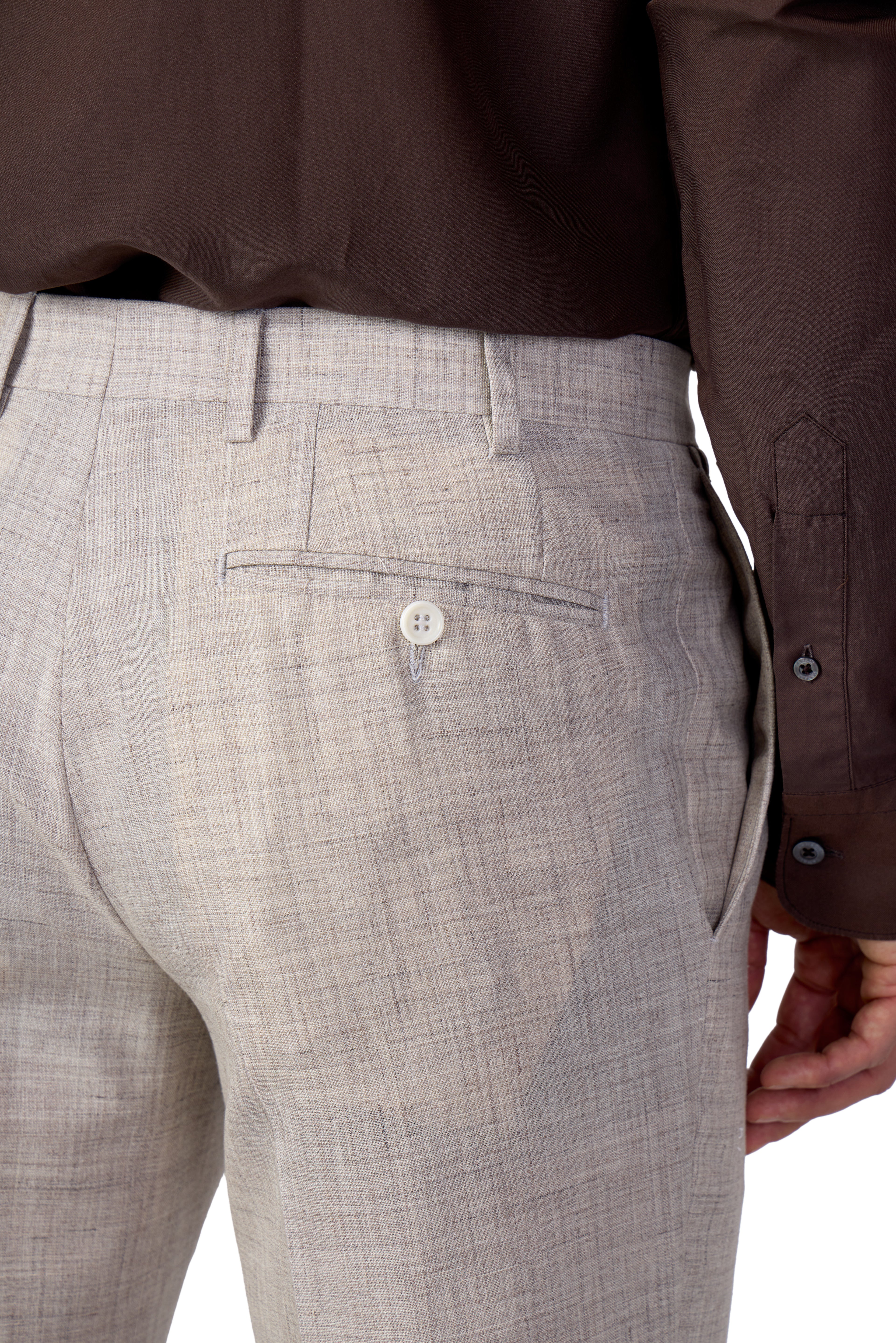 CANALI | 1 Pleat Wool, Silk & Linen Trousers | Sand