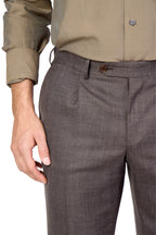 CANALI | 1 Pleat Wool, Silk & Linen Trousers | Dark Brown