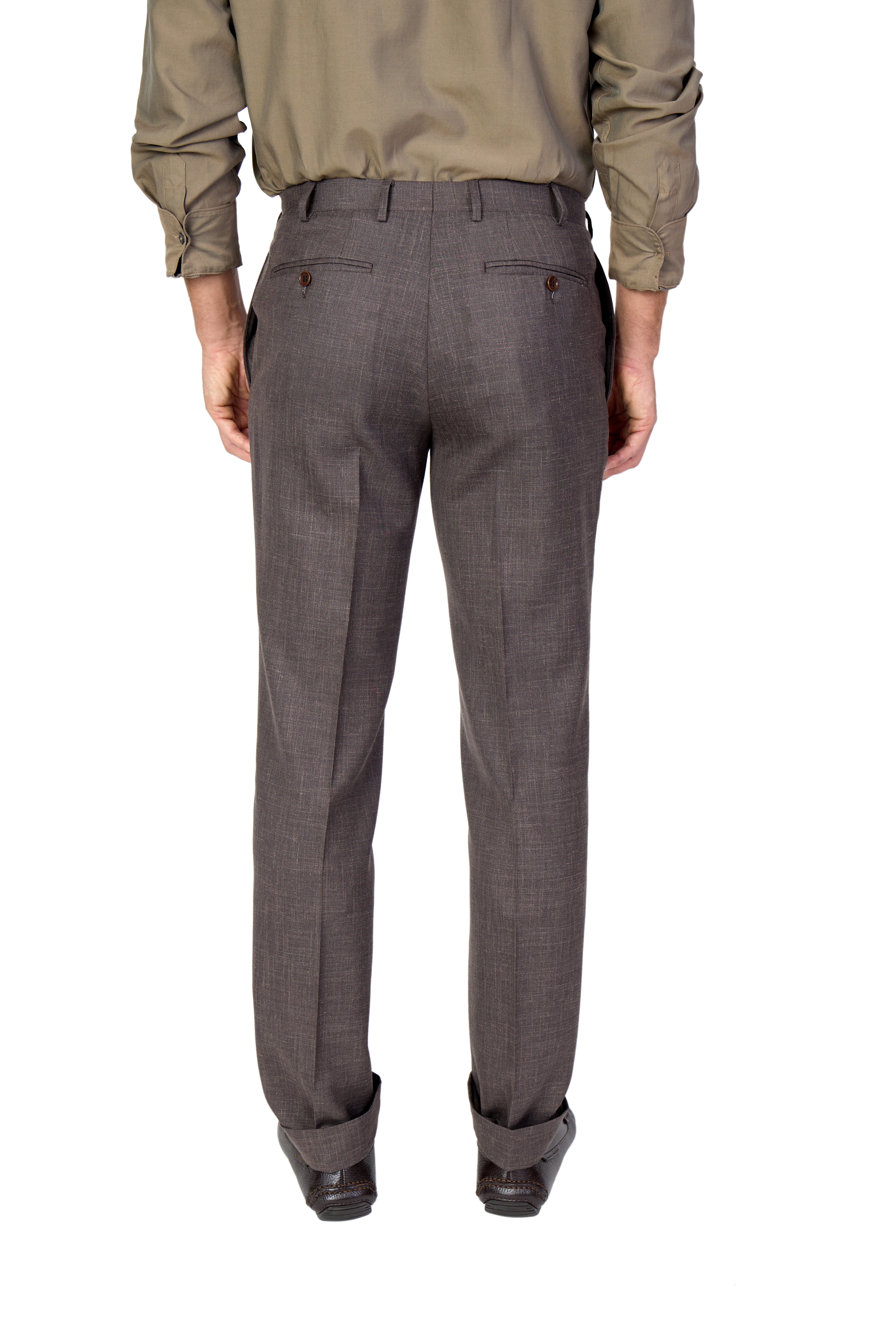 CANALI | 1 Pleat Wool, Silk & Linen Trousers | Dark Brown