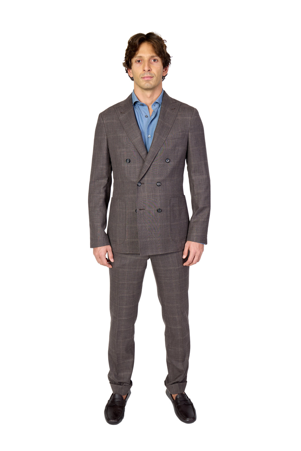 CANALI | Double Breasted Check Suit | Chocolate