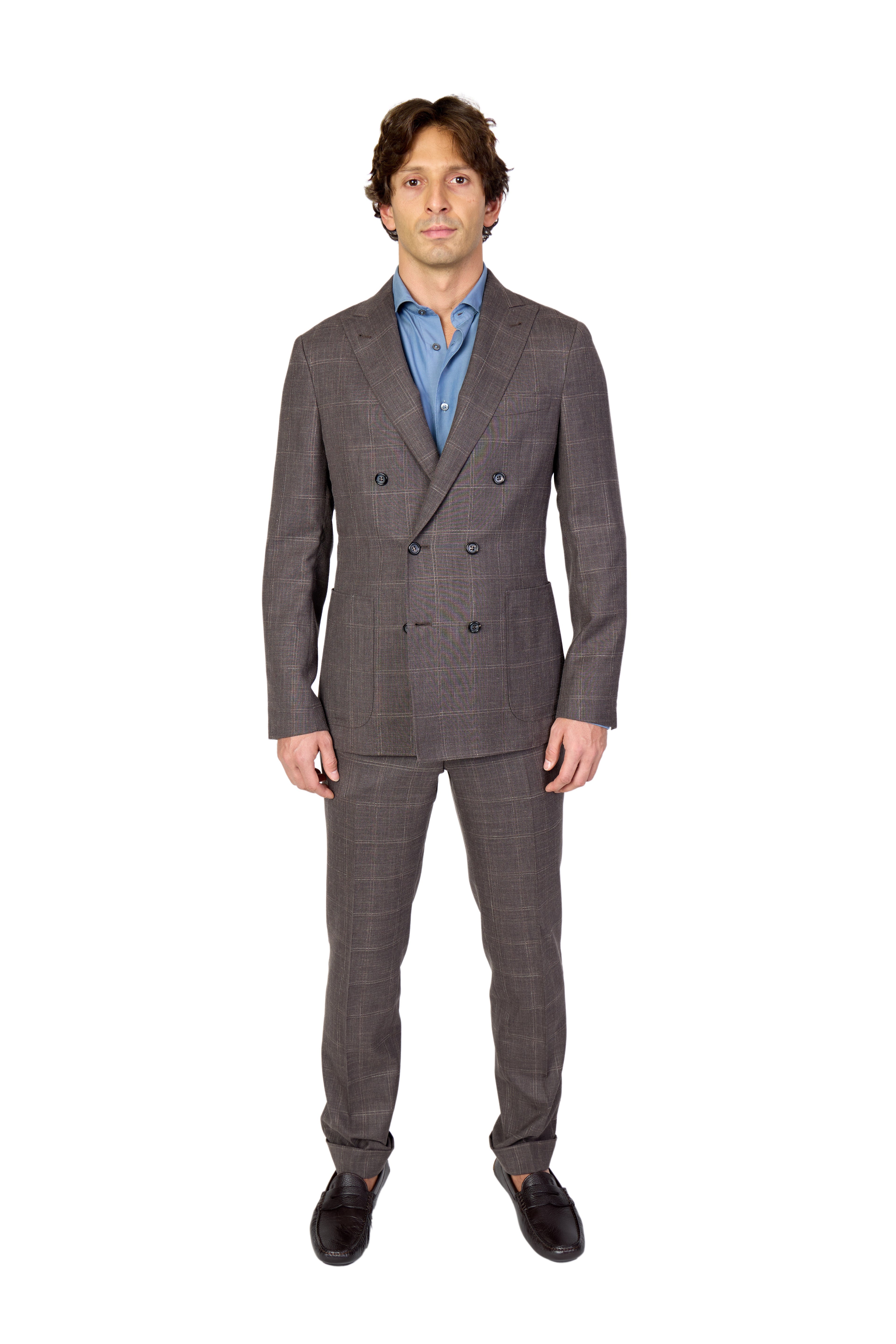 CANALI | Double Breasted Check Suit | Chocolate
