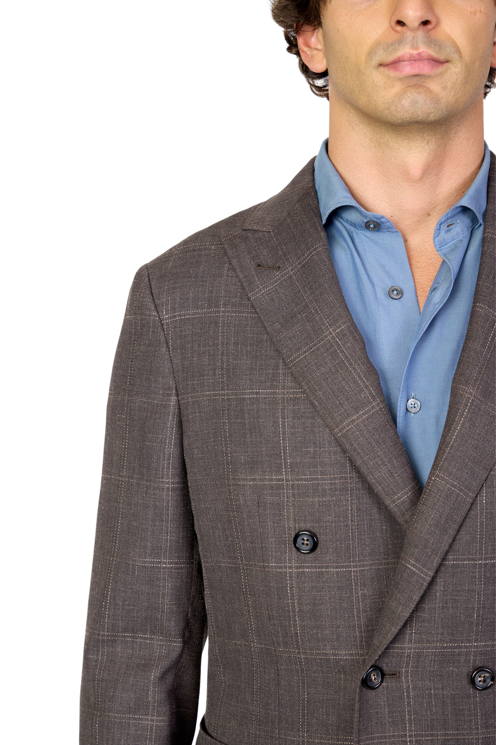 CANALI | Double Breasted Check Suit | Chocolate