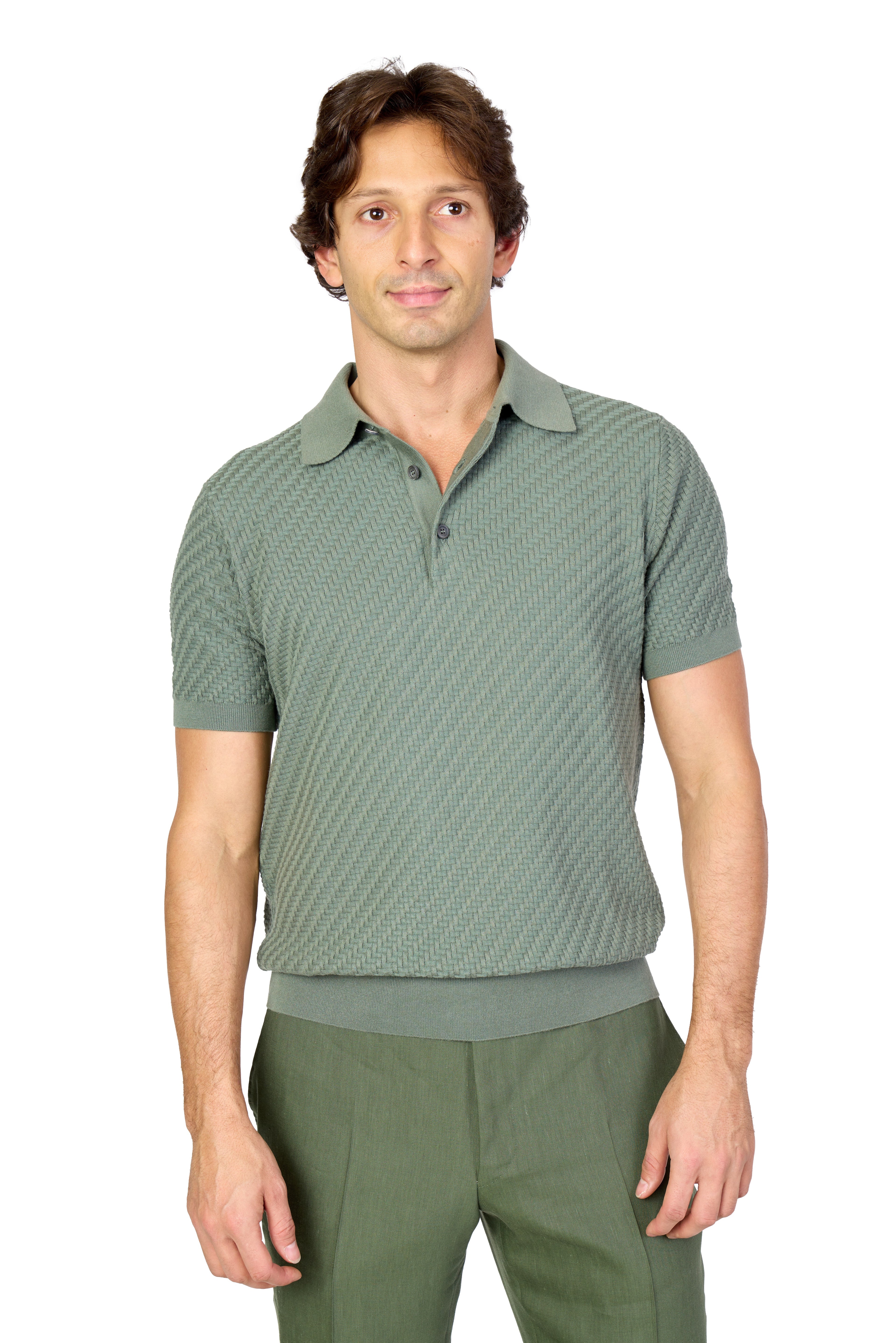 BRIONI | Basket Weave Polo | Forest