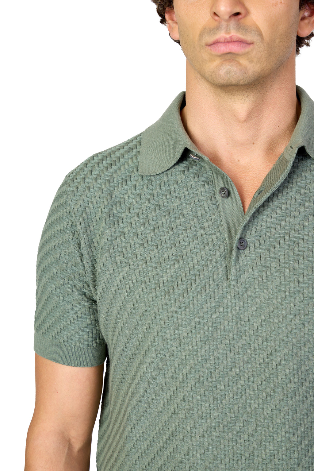 BRIONI | Basket Weave Polo | Forest