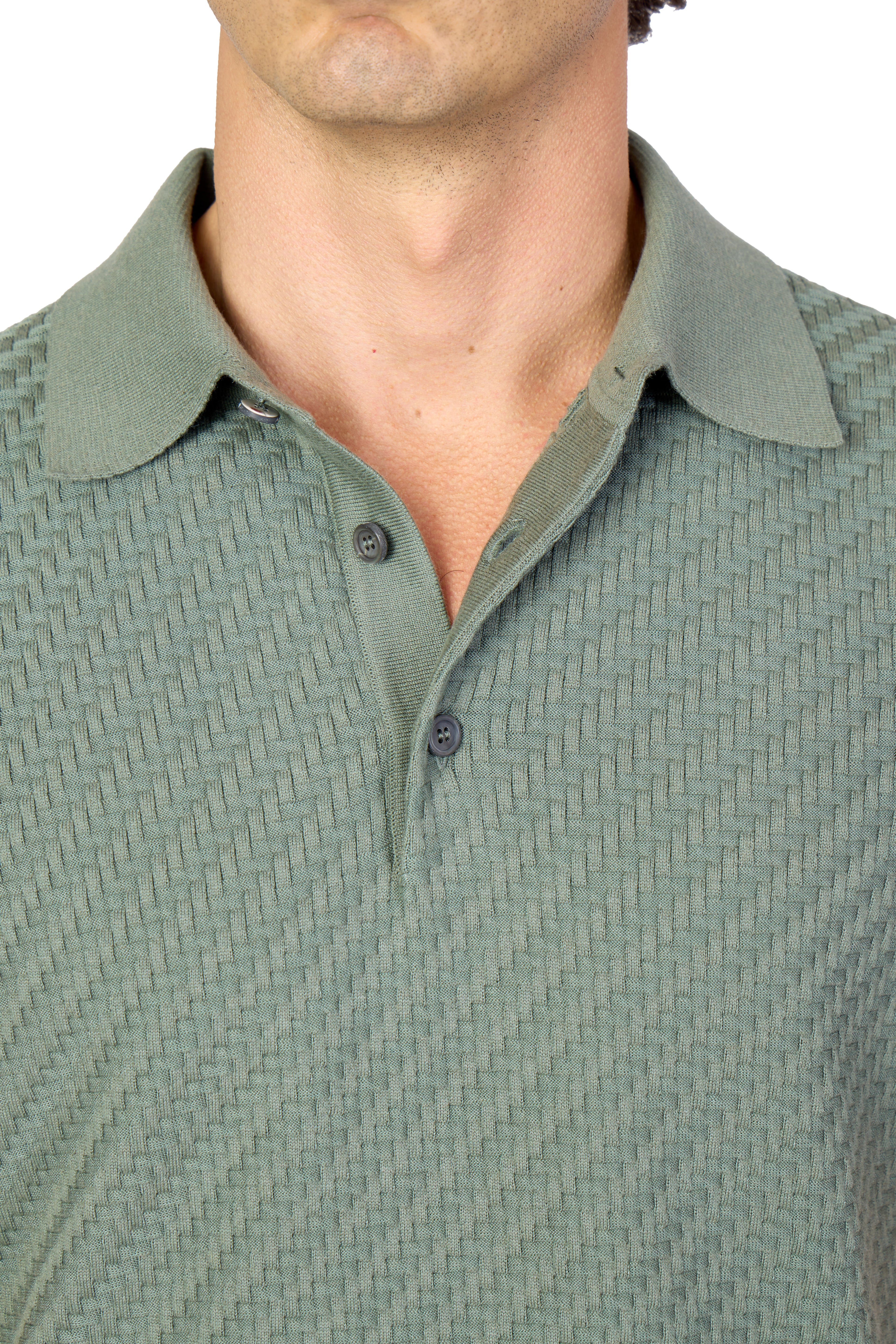 BRIONI | Basket Weave Polo | Forest