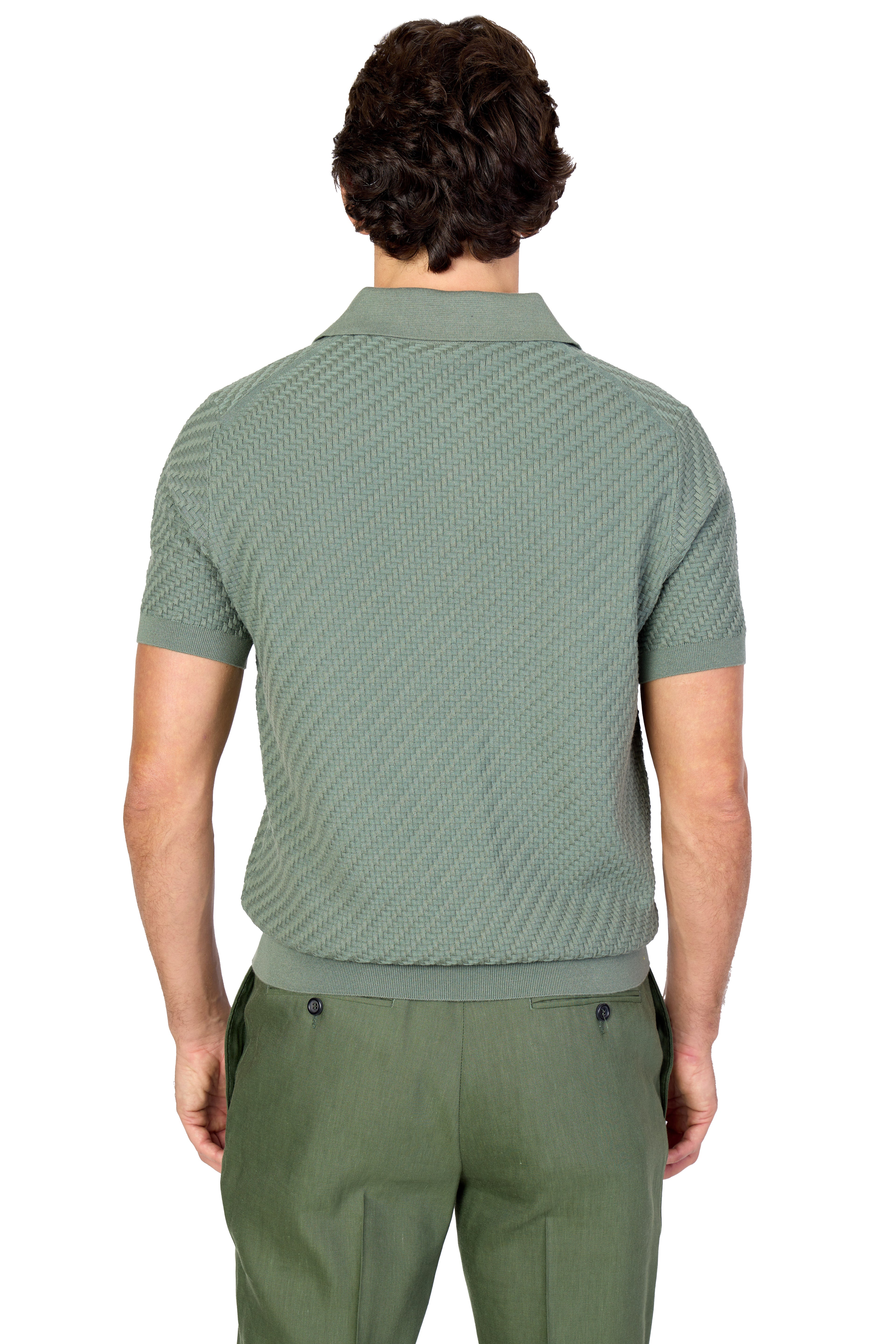 BRIONI | Basket Weave Polo | Forest