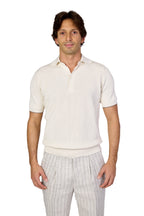 BRUNELLO CUCINELLI | Ribbed Knit Polo | Clotted Cream