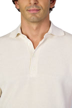 BRUNELLO CUCINELLI | Ribbed Knit Polo | Clotted Cream