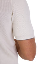 BRUNELLO CUCINELLI | Ribbed Knit Polo | Clotted Cream