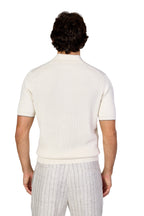 BRUNELLO CUCINELLI | Ribbed Knit Polo | Clotted Cream