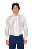 BRUNELLO CUCINELLI | Linen Two-Tone Striped Shirt | Burgundy & Orange