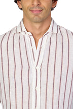 BRUNELLO CUCINELLI | Linen Two-Tone Striped Shirt | Burgundy & Orange