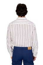 BRUNELLO CUCINELLI | Linen Two-Tone Striped Shirt | Burgundy & Orange