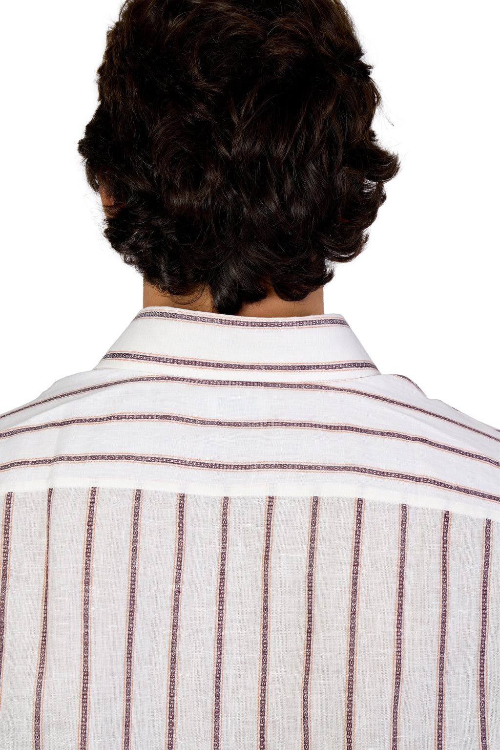 BRUNELLO CUCINELLI | Linen Two-Tone Striped Shirt | Burgundy & Orange
