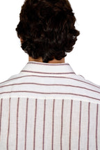 BRUNELLO CUCINELLI | Linen Two-Tone Striped Shirt | Burgundy & Orange