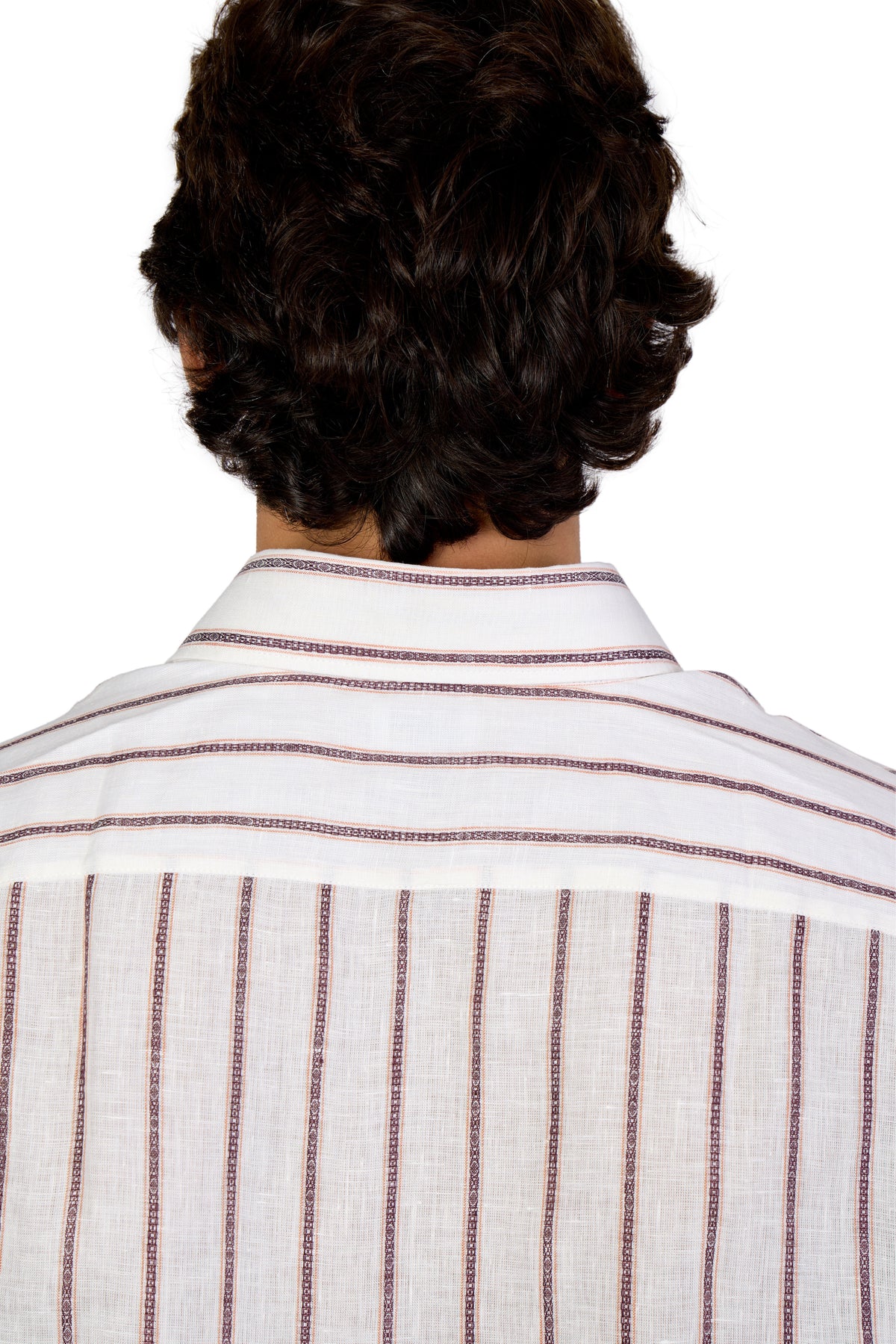 BRUNELLO CUCINELLI | Linen Two-Tone Striped Shirt | Burgundy & Orange