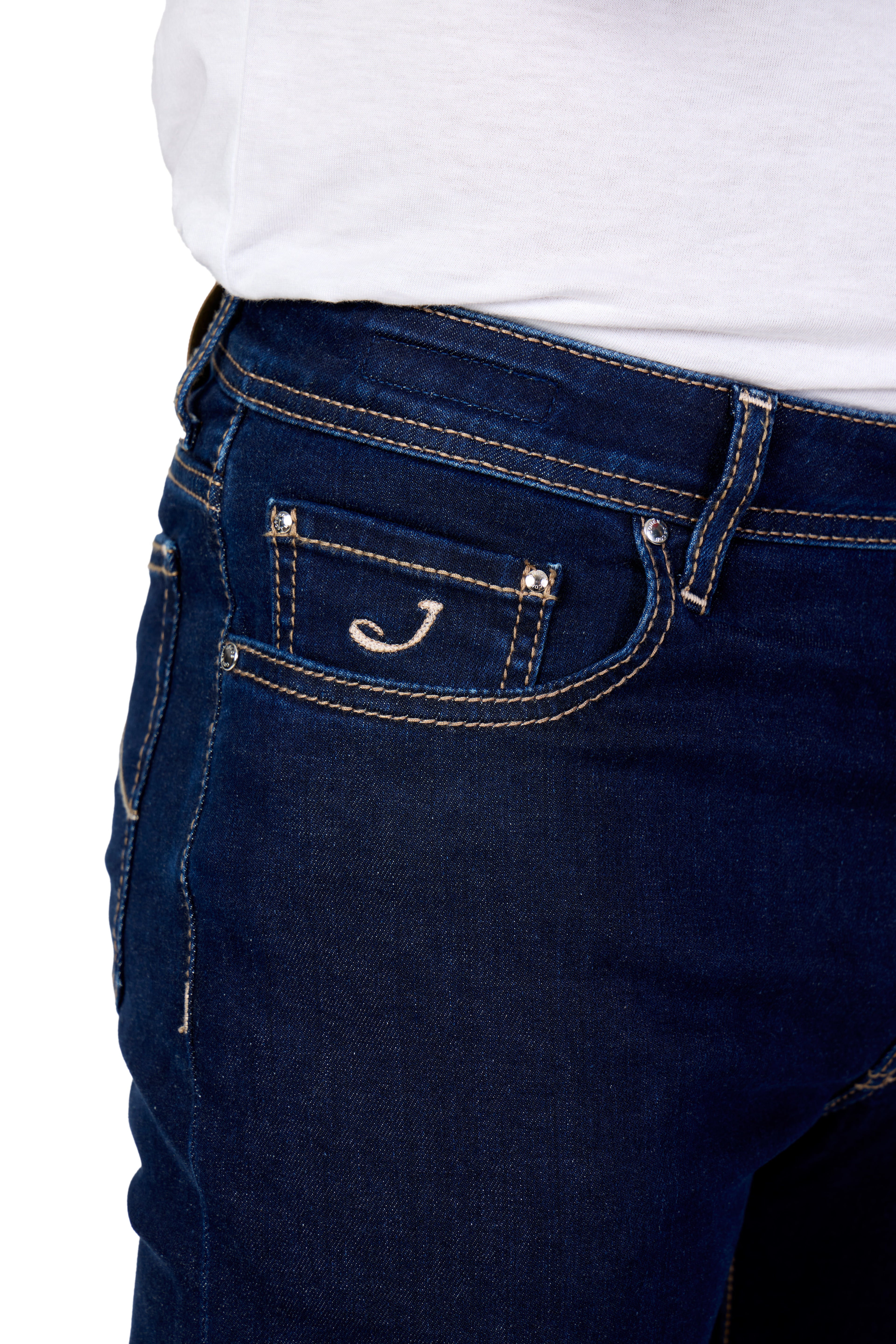 JACOB COHEN | Bard Jeans With Lasered Spiral Patch | Dark Denim