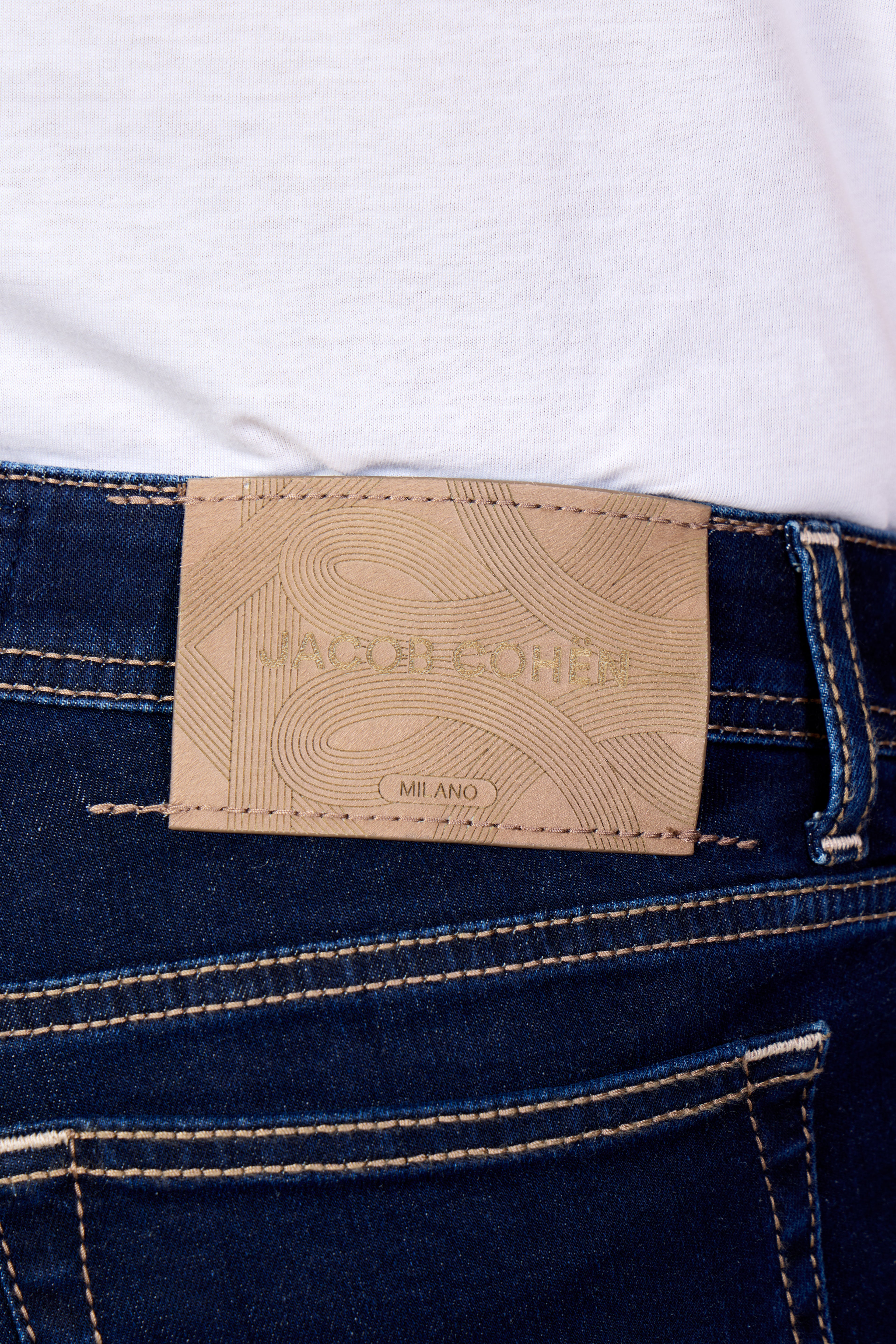 JACOB COHEN | Bard Jeans With Lasered Spiral Patch | Dark Denim