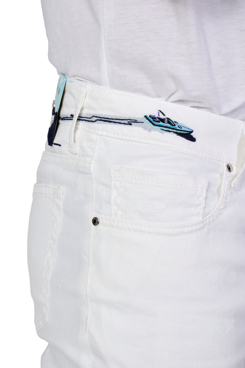 JACOB COHEN | Resort Bard Jeans With Beach Patch | White