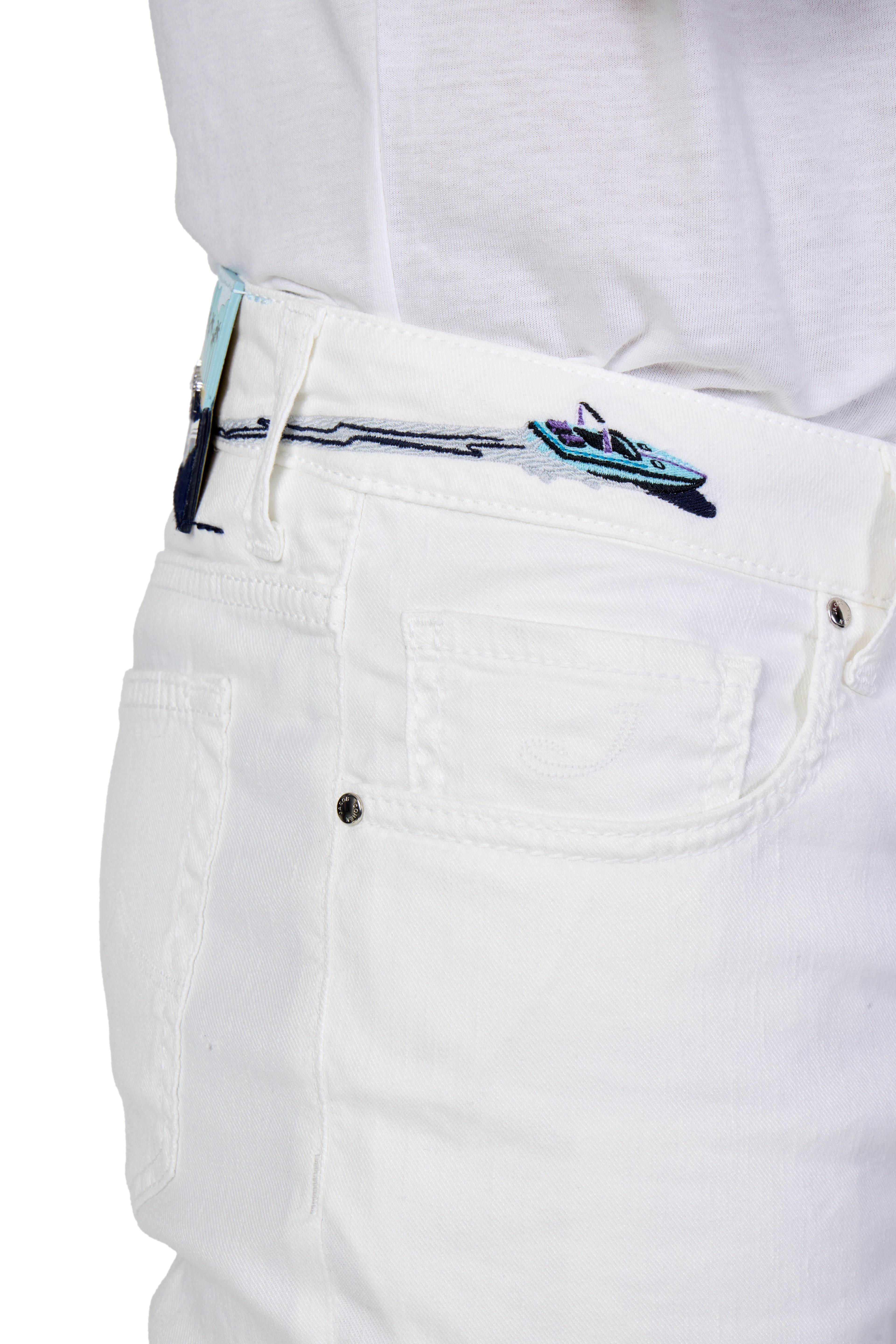 JACOB COHEN | Resort Bard Jeans With Beach Patch | White