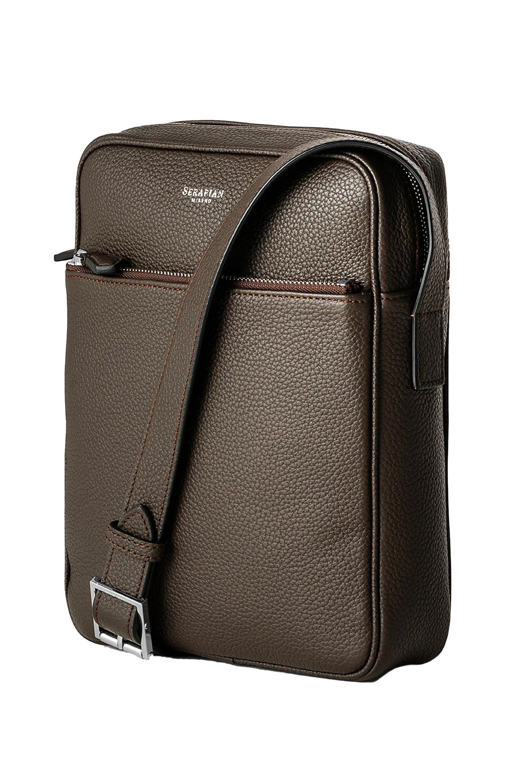 SERAPIAN | Tumbled Leather Crossbody Bag | Dark Brown