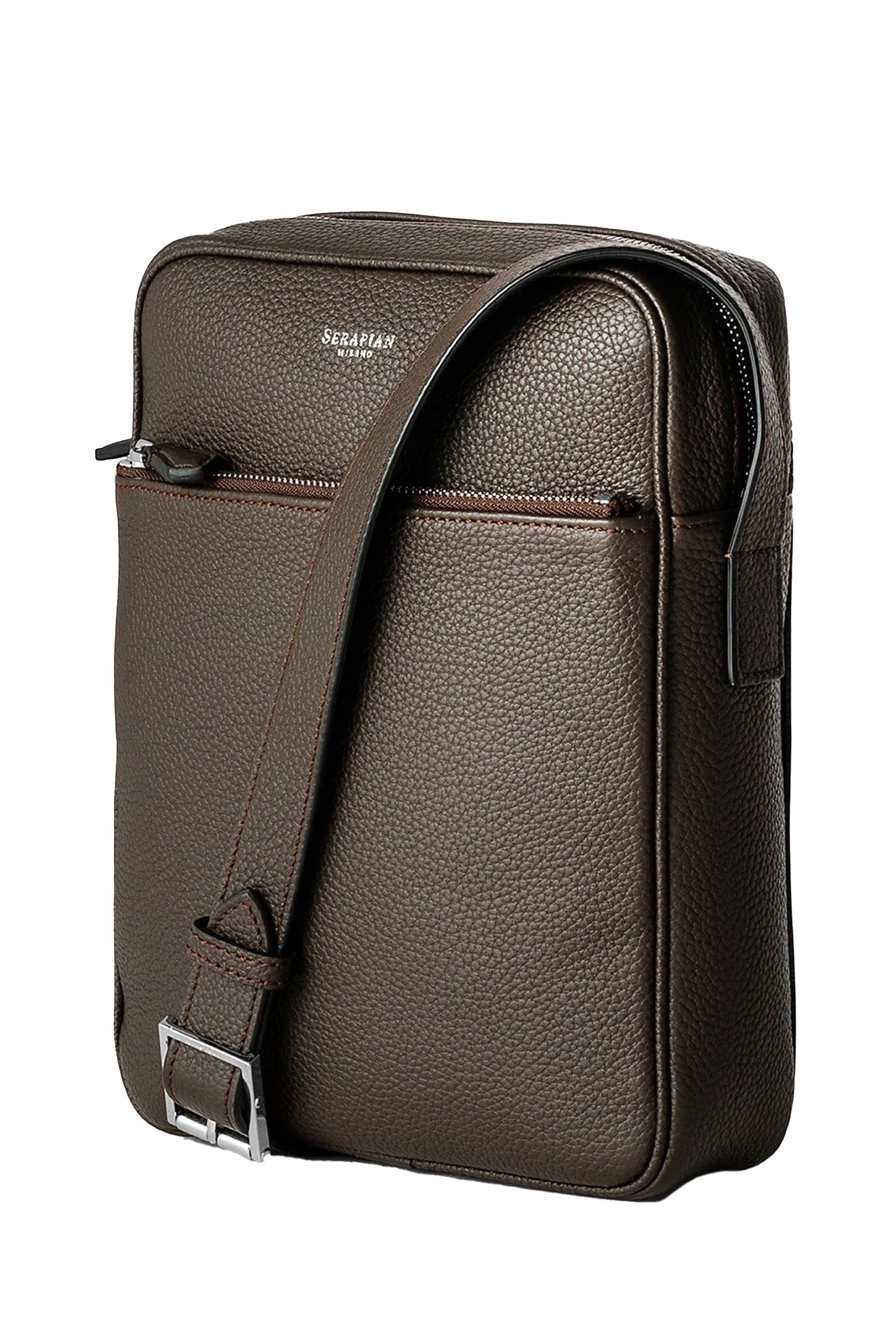 SERAPIAN | Tumbled Leather Crossbody Bag | Dark Brown
