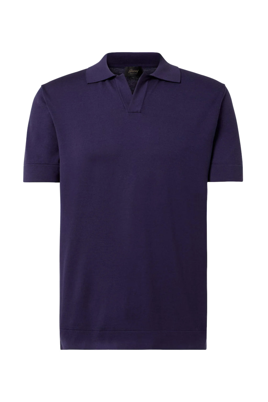 BRIONI | V-Neck Knitted Cotton Polo | Navy