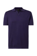 BRIONI | V-Neck Knitted Cotton Polo | Navy