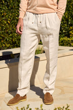 BRUNELLO CUCINELLI | Drawstring Linen Trousers | White