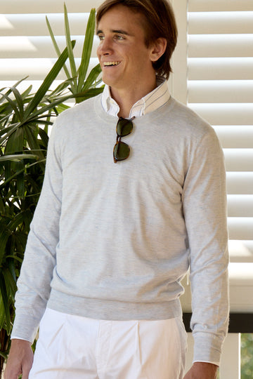 BRUNELLO CUCINELLI Blue-Brown Crew Neck Knit