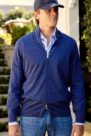 BRUNELLO CUCINELLI Dark Blue Zip-Up Cardigan