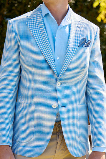 BRIONI Blue & White New Plume Houndstooth Jacket
