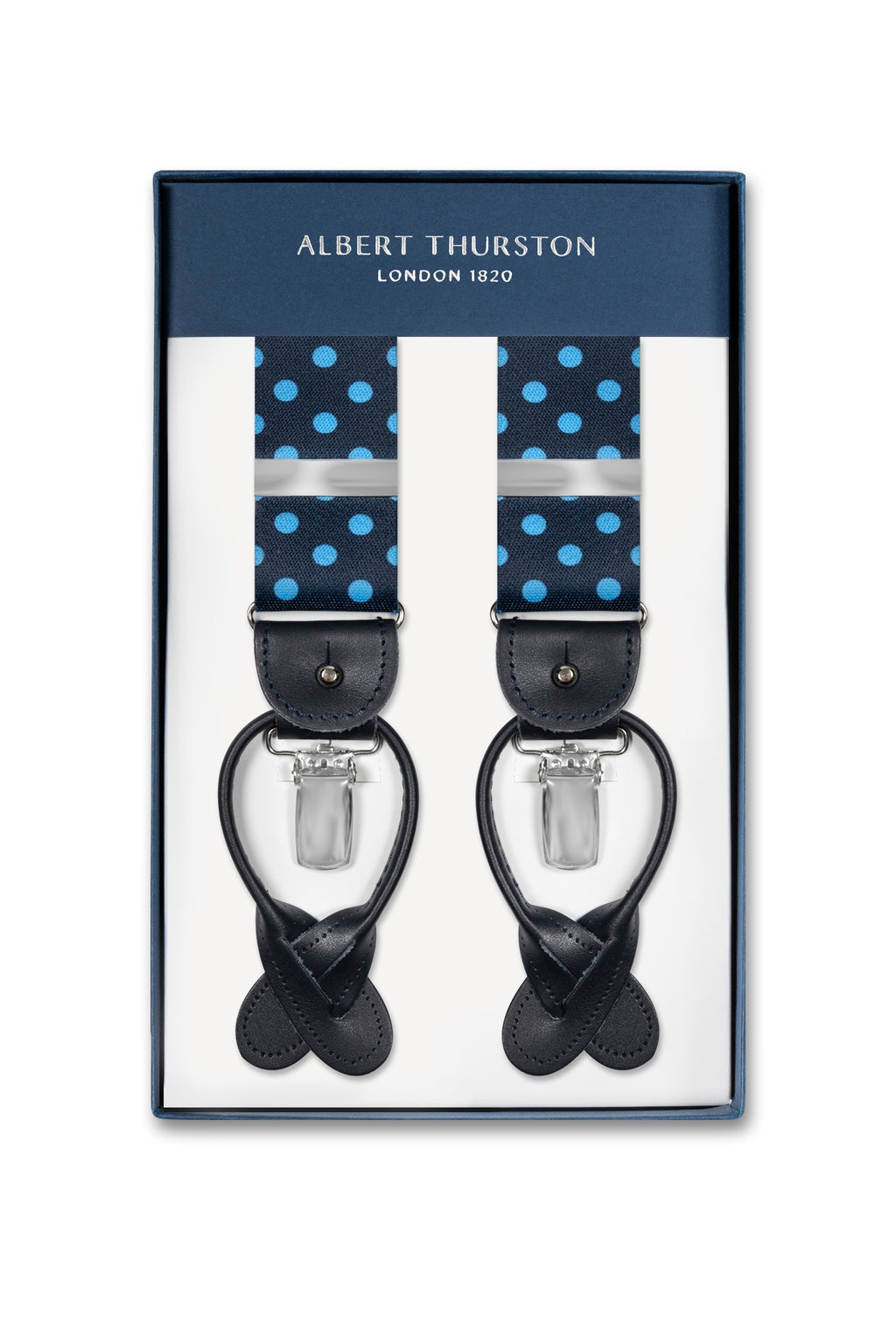 ALBERT THURSTON | Blue Polka Dot 2-In-1 Braces | Navy