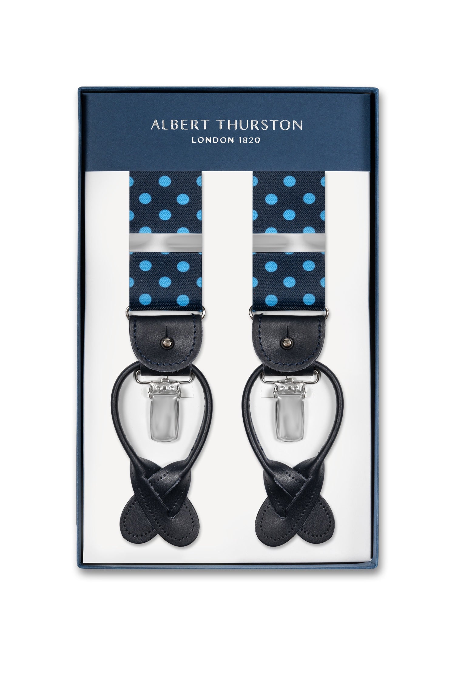 ALBERT THURSTON | Blue Polka Dot 2-In-1 Braces | Navy