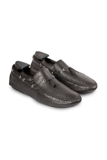 BRIONI Chocolate Leather Geronimo Driving Loafers