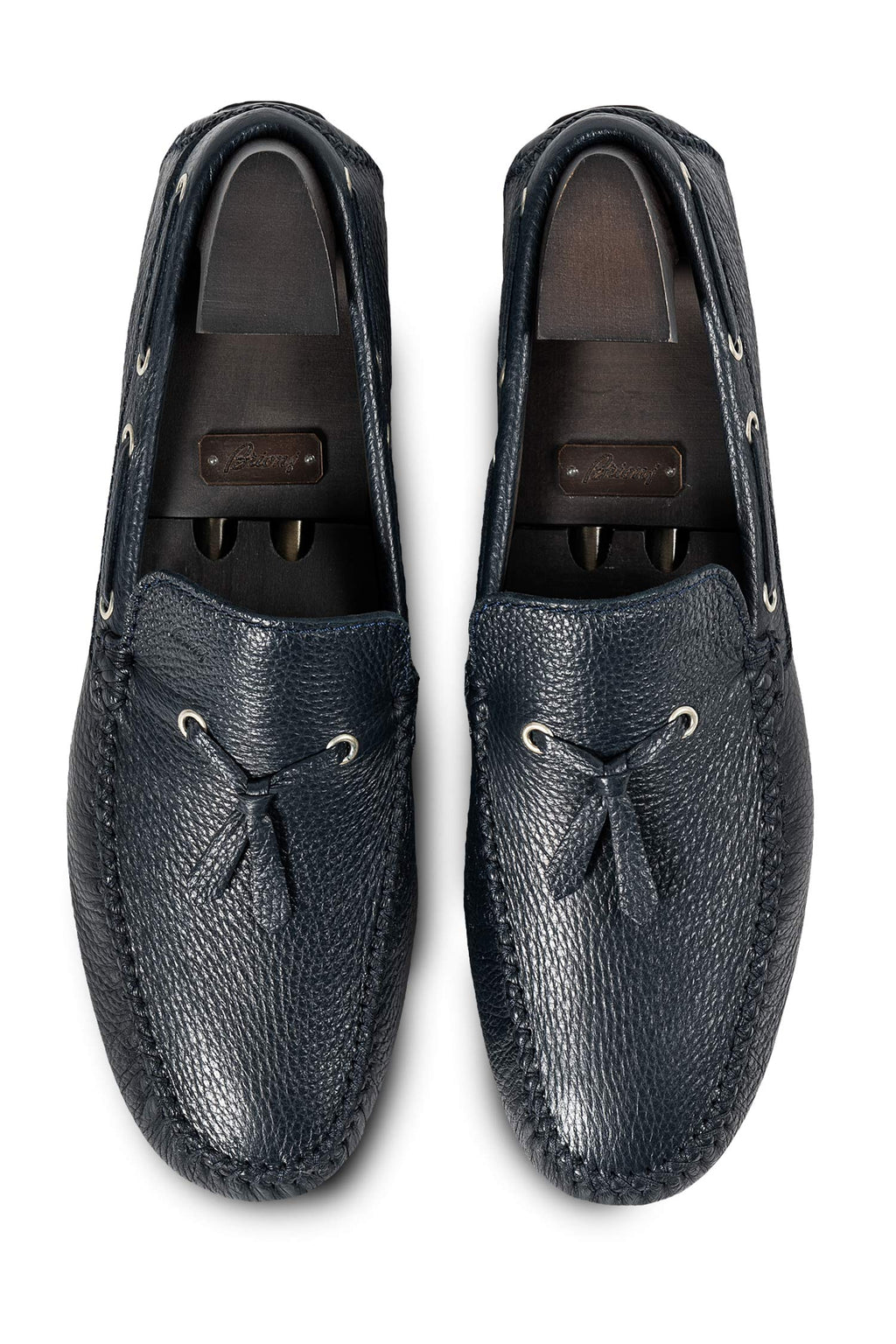 BRIONI | Leather Geronimo Driving Loafers | Navy
