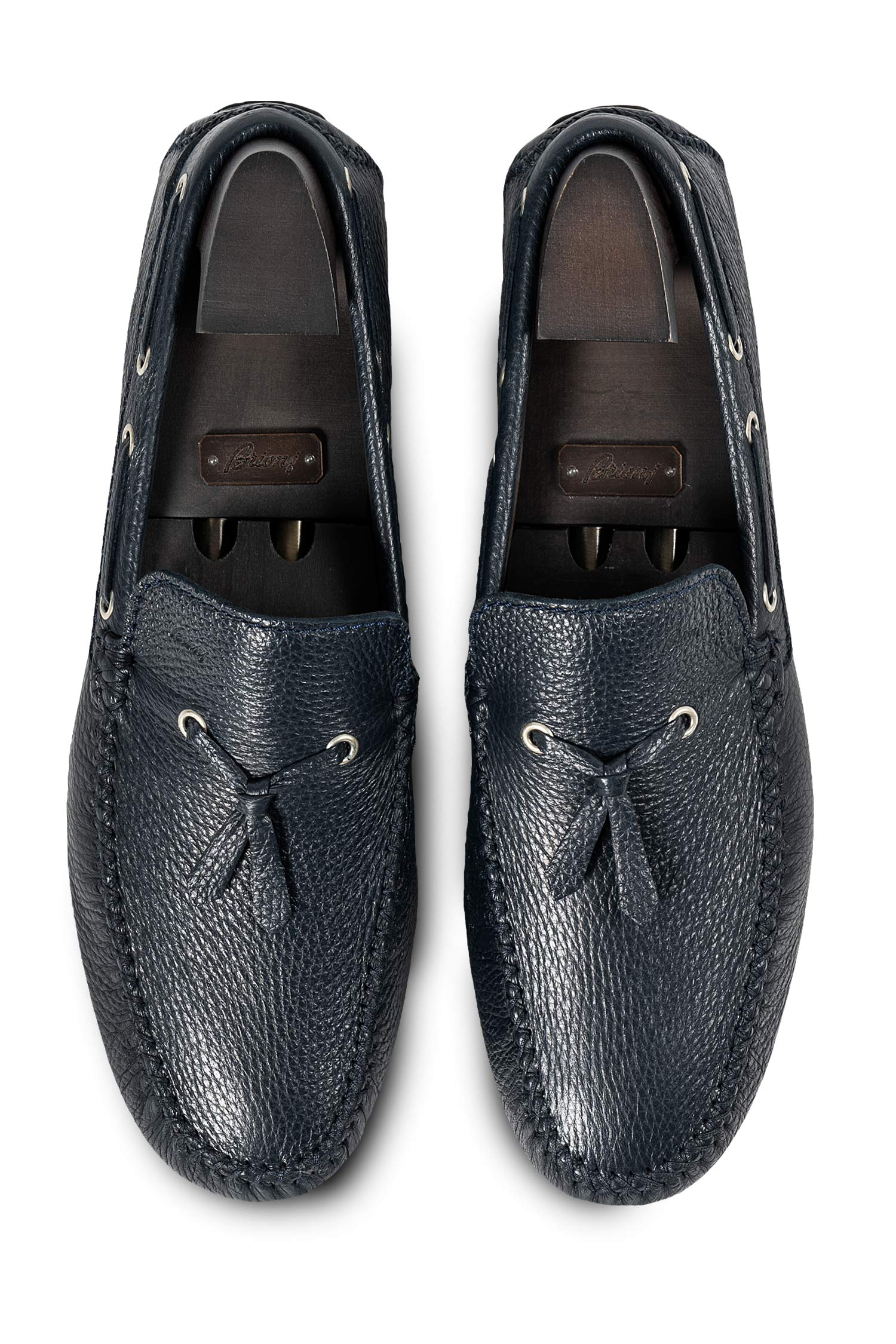BRIONI | Leather Geronimo Driving Loafers | Navy