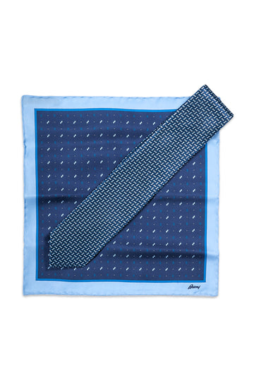 BRIONI Blue & Navy Tie & Pocket Square Set