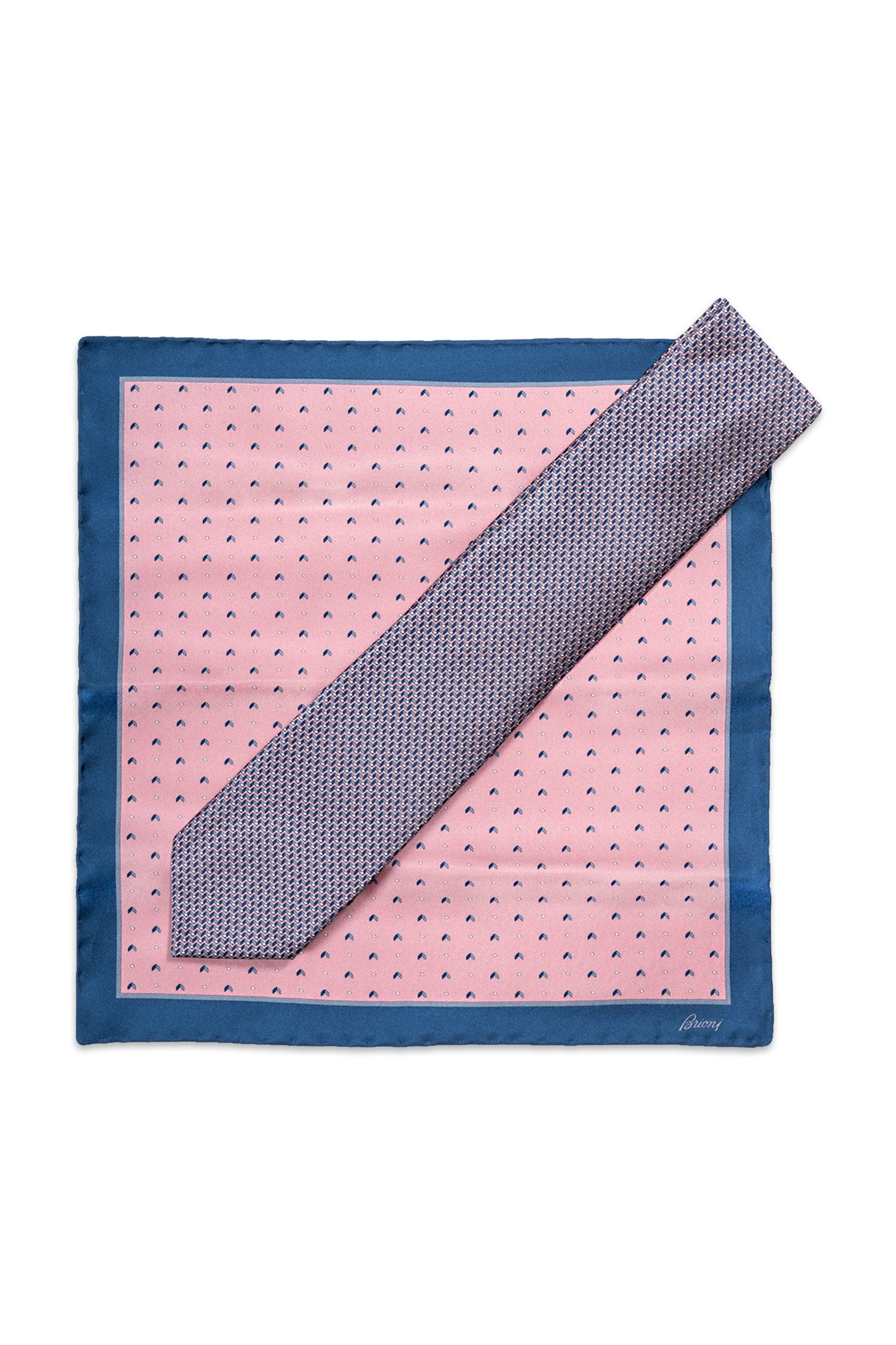 BRIONI | Tie & Pocket Square Set | Pink & Blue