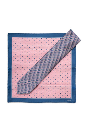 BRIONI Pink & Blue Tie & Pocket Square Set