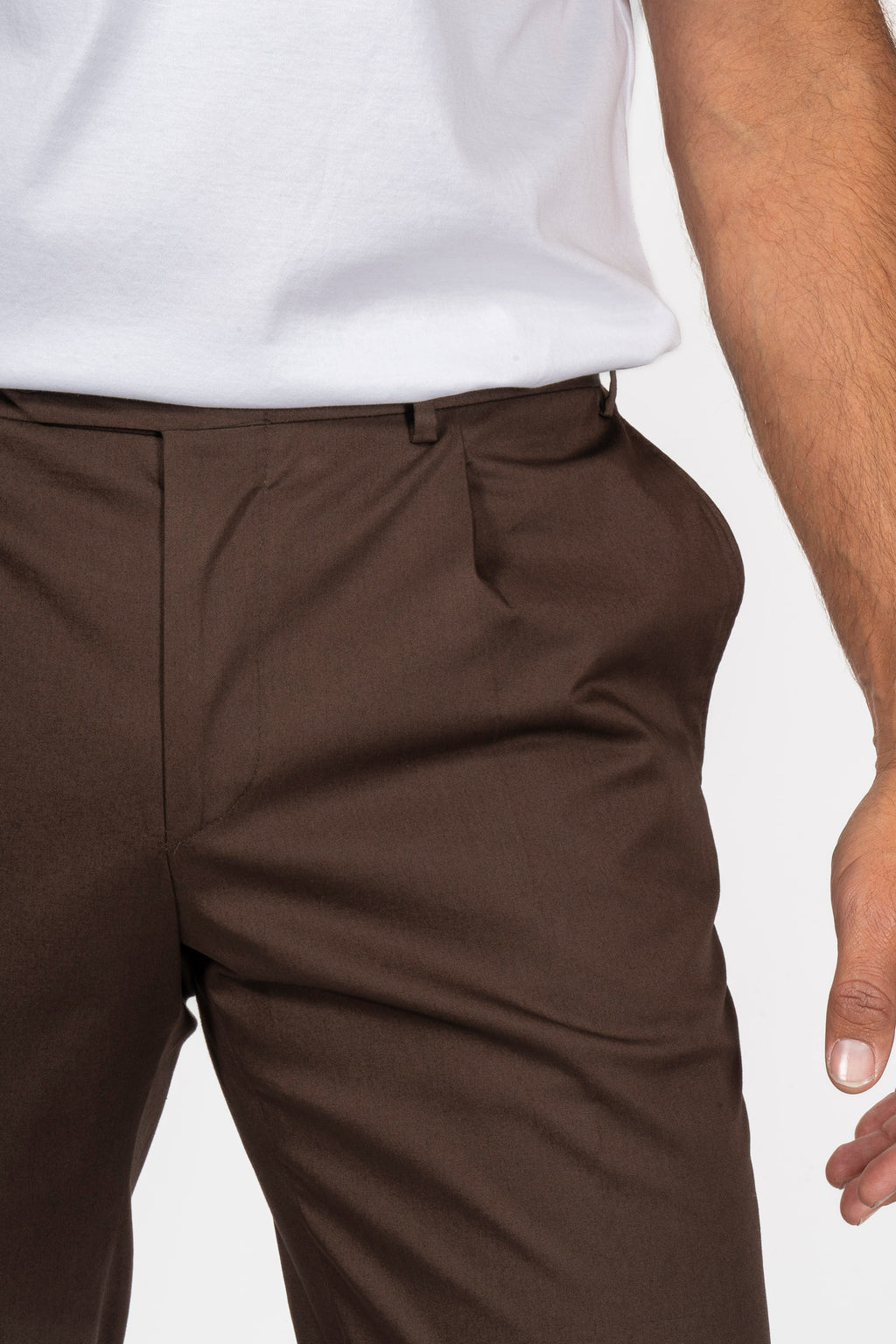CANALI | 1 Pleat Cotton Trousers | Brown