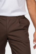 CANALI | 1 Pleat Cotton Trousers | Brown