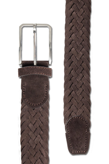 CANALI Chocolate Plaited Suede Belt