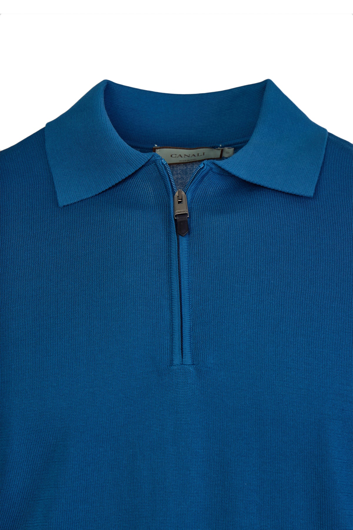 CANALI | Zip Neck Polo | Mid-Blue