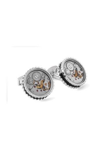 TATEOSSIAN Black Round Skeleton Movement Cufflinks