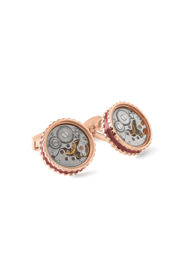 TATEOSSIAN Red Round Skeleton Movement Cufflinks